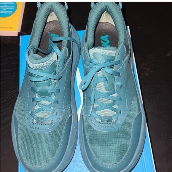 Hoka Unisex Bondi L Leather GTX GoreTex U Teal Blue Cushioned Sneakers sz 13 - Picture 2 of 5